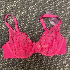 NWT Cacique Seriously Sexy Hot Pink Sheer Full Coverage Bra 38C